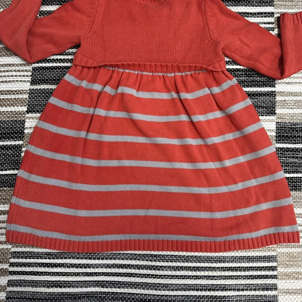 Nula Bug Sweater Dress Girls 5 Orange Gray Striped Fox Knit Long Sleeve Cute Bow